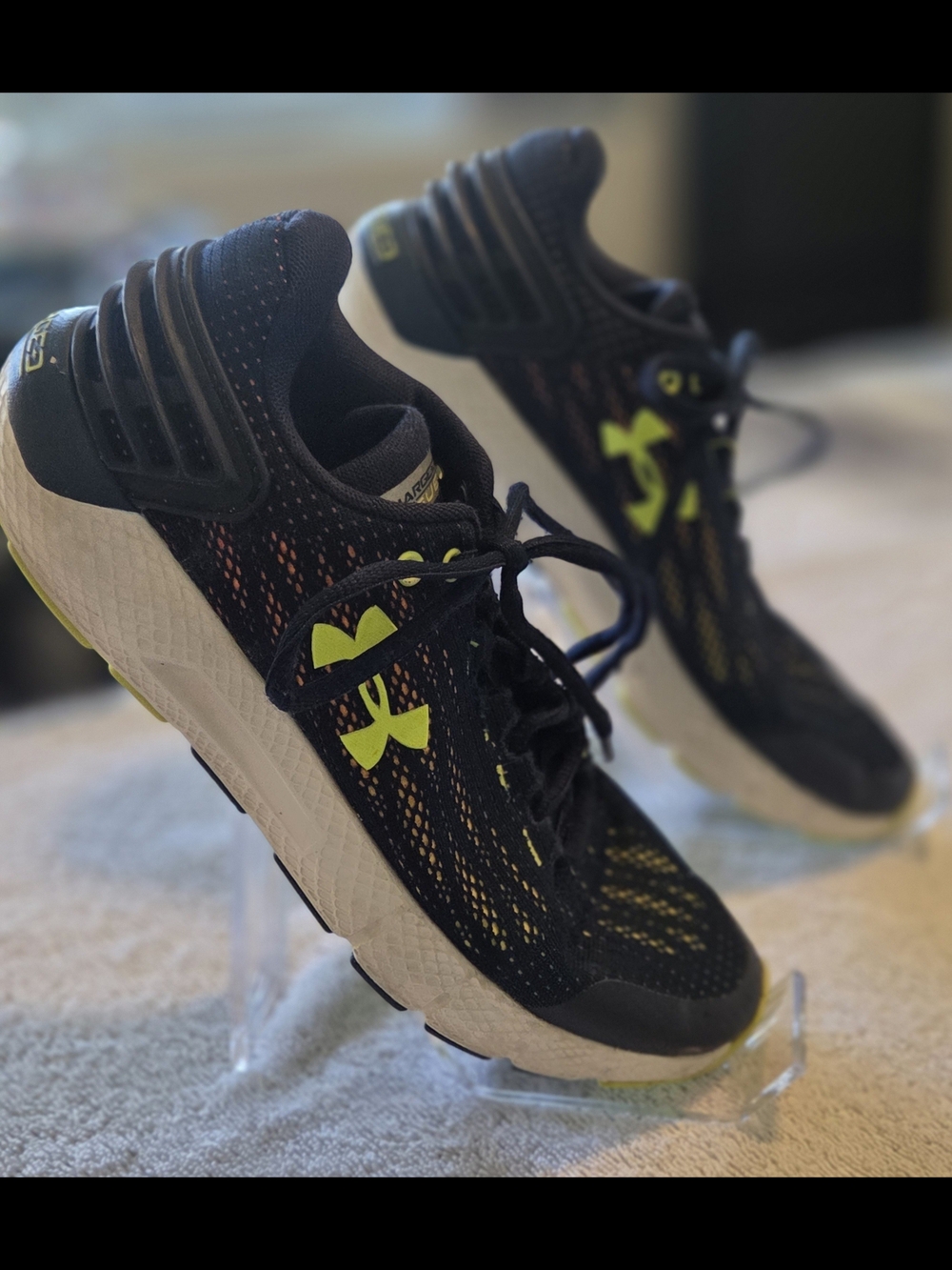 Under Armour Kids' Blue and Neon Yellow Running Shoes
